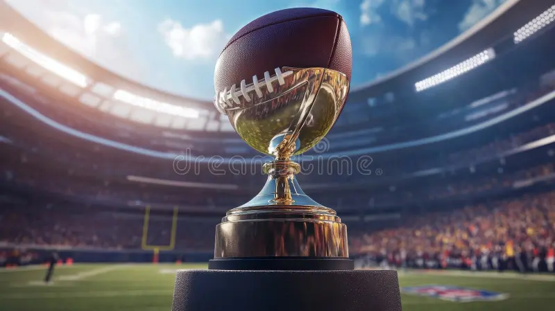Championship trophy under arena lights